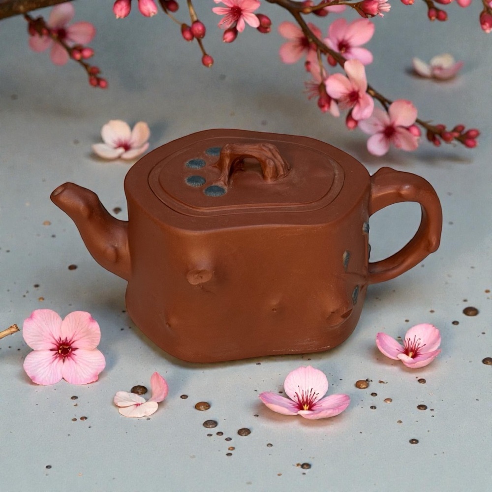 Signed Yixing  Zisha Plum Stump Purple Clay Teapot Lidded Handmade Meiduan Hu